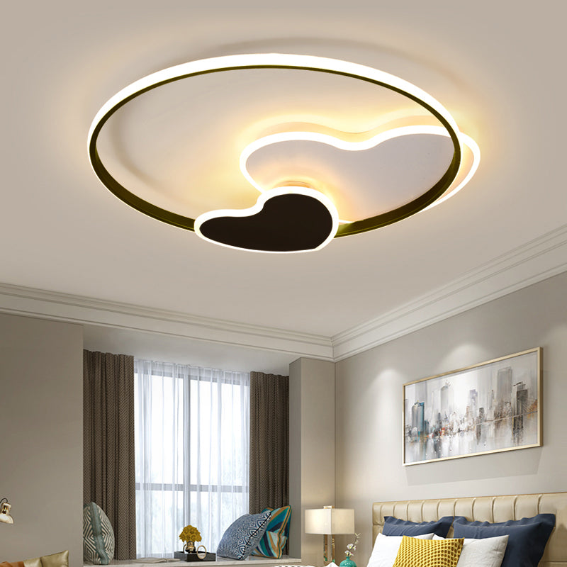 Black and White Heart Flushmount Simplicity LED Acrylic Ceiling Light with Metal Ring