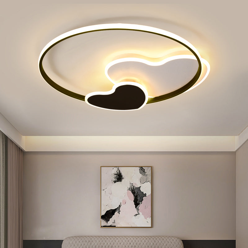 Black and White Heart Flushmount Simplicity LED Acrylic Ceiling Light with Metal Ring