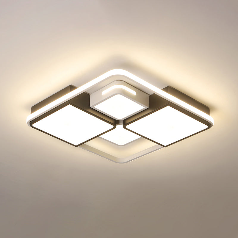 Quadrilateral Living Room Ceiling Light Acrylic Contemporary LED Flush Mount in Black-White