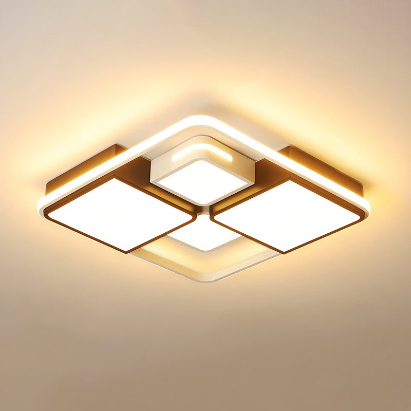 Viereckige Wohnzimmer-Deckenleuchte aus Acryl, moderne LED-Einbauleuchte in Schwarz-Weiß