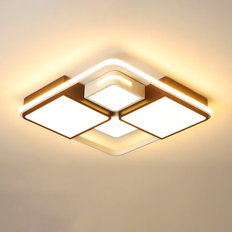 Viereckige Wohnzimmer-Deckenleuchte aus Acryl, moderne LED-Einbauleuchte in Schwarz-Weiß