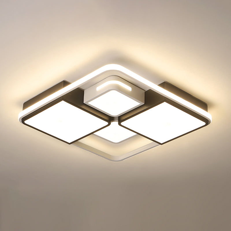 Quadrilateral Living Room Ceiling Light Acrylic Contemporary LED Flush Mount in Black-White