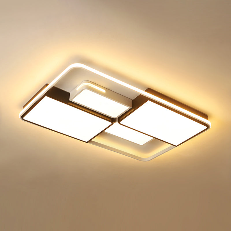 Viereckige Wohnzimmer-Deckenleuchte aus Acryl, moderne LED-Einbauleuchte in Schwarz-Weiß