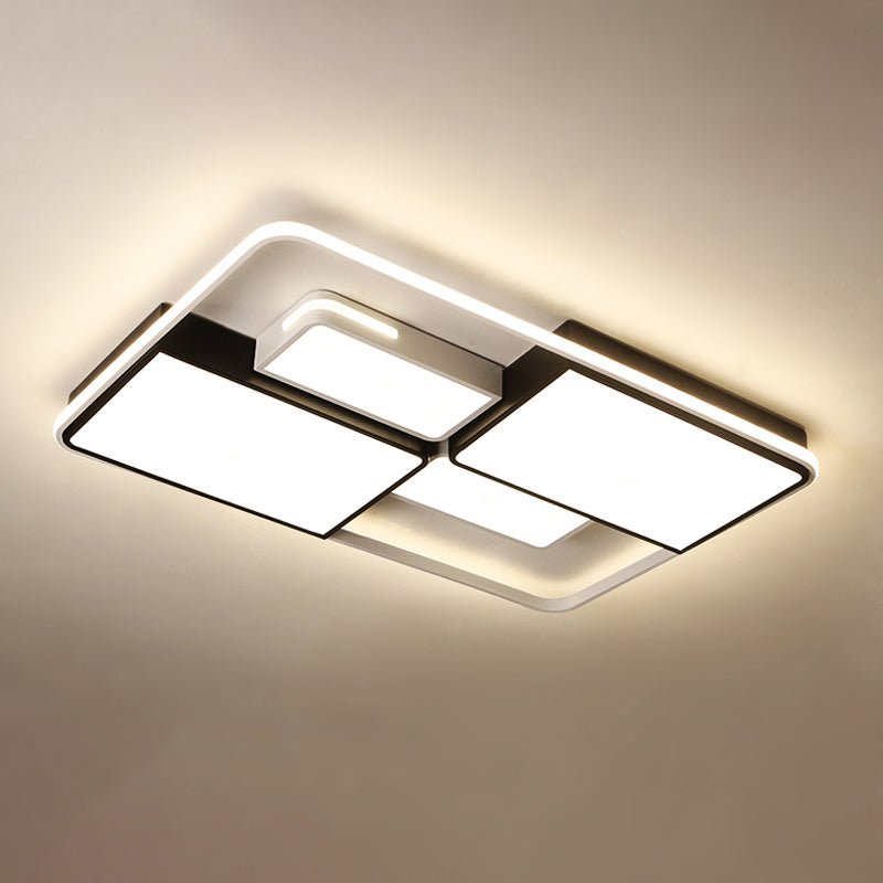 Quadrilateral Living Room Ceiling Light Acrylic Contemporary LED Flush Mount in Black-White