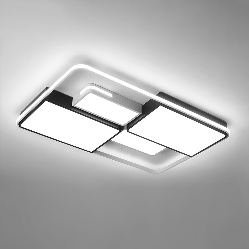 Quadrilateral Living Room Ceiling Light Acrylic Contemporary LED Flush Mount in Black-White