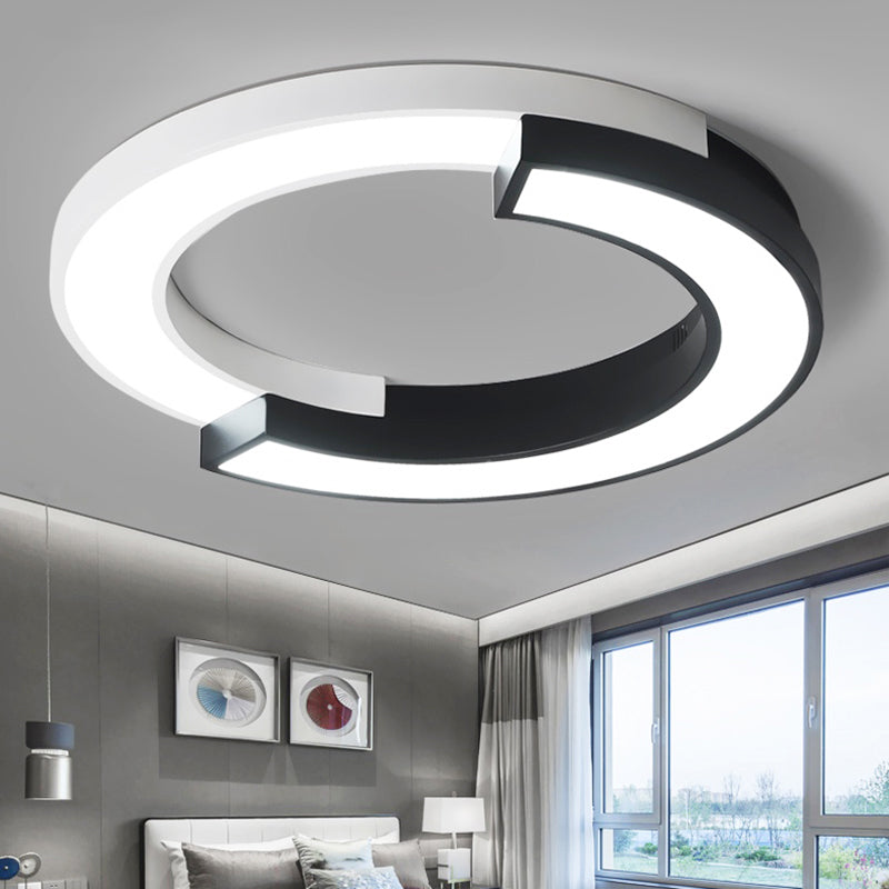 Circle Splicing LED Flush Light Nordic Metal Black and White Ceiling Mounted Fixture for Bedroom