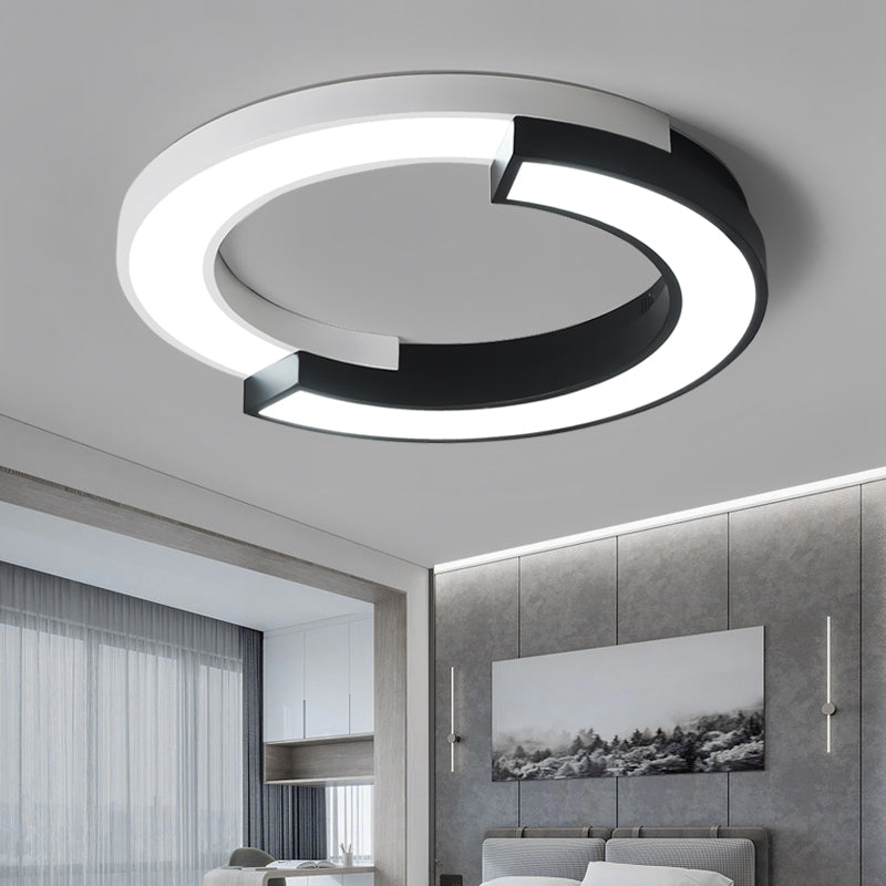 Circle Splicing LED Flush Light Nordic Metal Black and White Ceiling Mounted Fixture for Bedroom