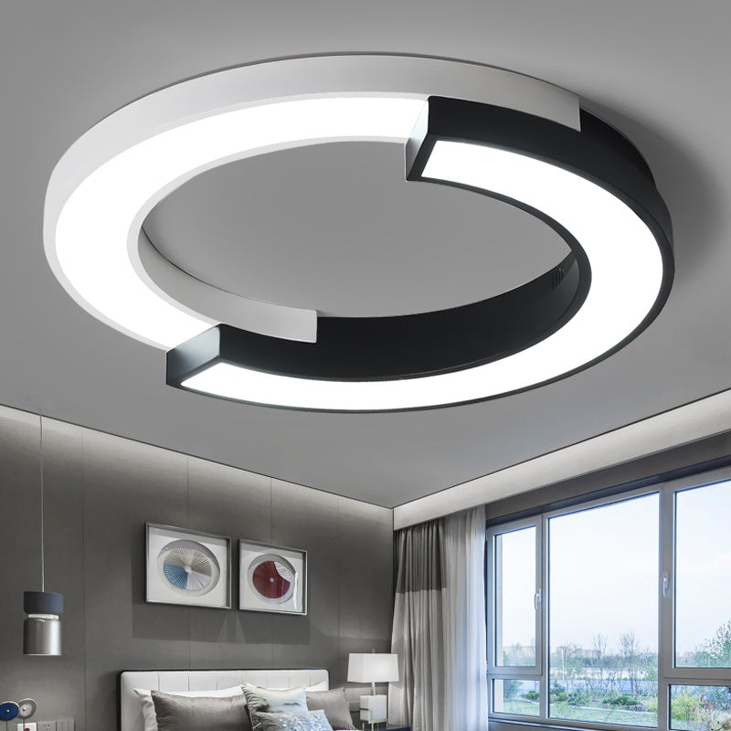 Circle Splicing LED Flush Light Nordic Metal Black and White Ceiling Mounted Fixture for Bedroom