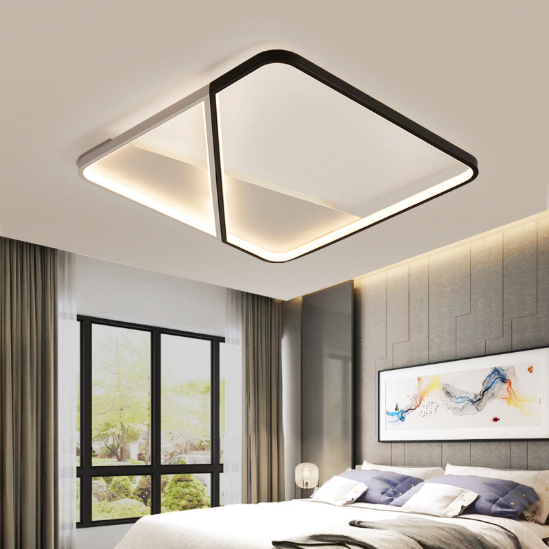 Metal Square LED Flush Mount Fixture Simple Style Black-White Ceiling Lamp for Bedroom