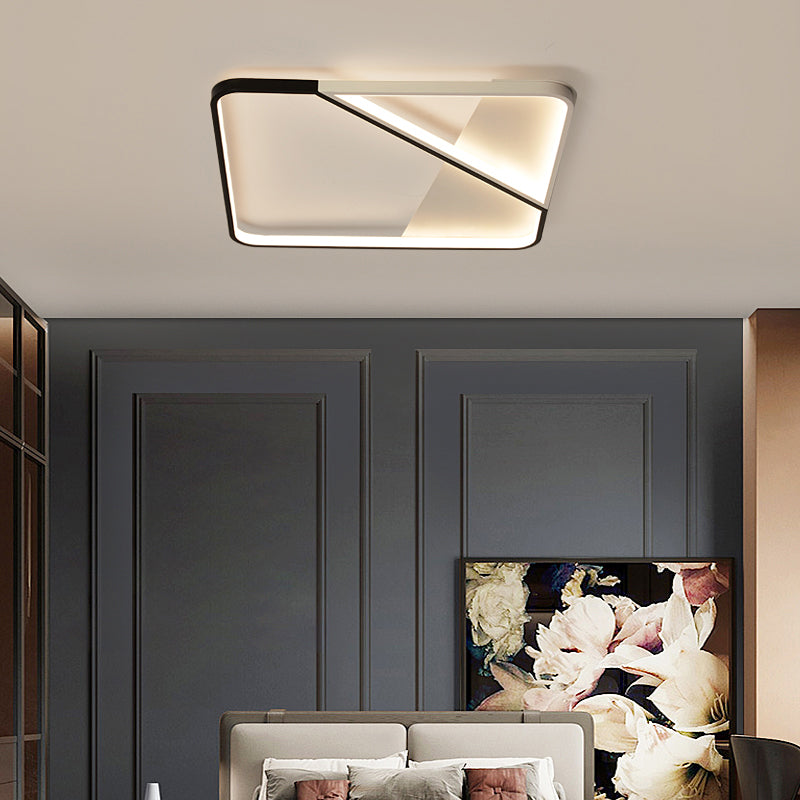 Metal Square LED Flush Mount Fixture Simple Style Black-White Ceiling Lamp for Bedroom