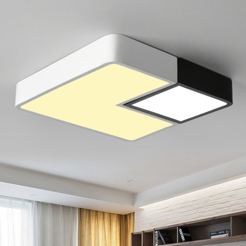 Metal Square Flush Mount Lighting Simple LED White Ceiling Light Fixture for Living Room in Warm/White, 11"/15”/19" Wide
