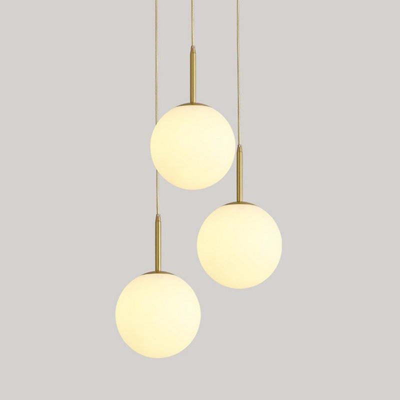 Sphere Opal Glass Multiple Lamp Pendant Minimalism 3-Bulb Gold Pendulum Light for Dining Room