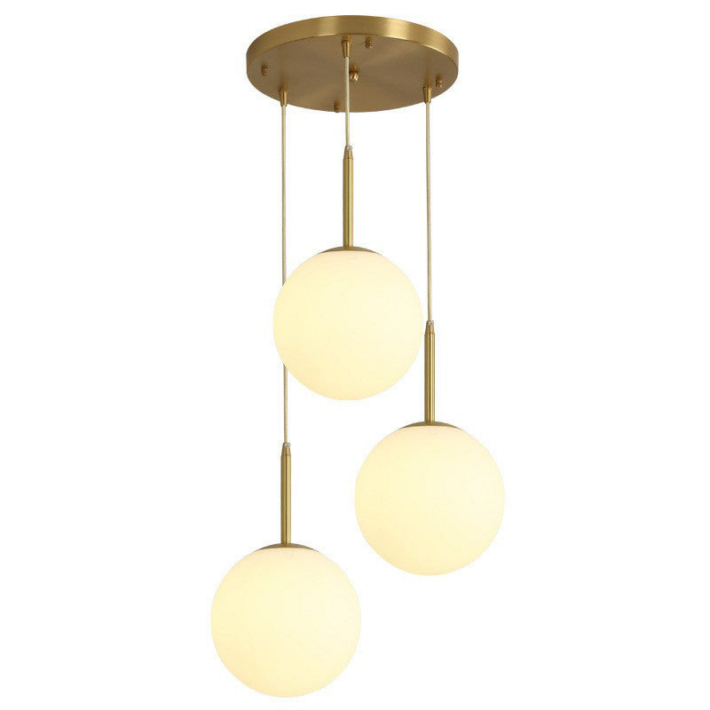 Sphere Opal Glass Multiple Lamp Pendant Minimalism 3-Bulb Gold Pendulum Light for Dining Room