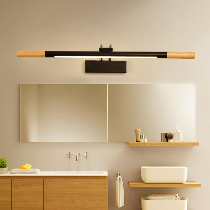 Wooden Armed LED Vanity Light Contemporary 1 Light Black/White Wall Sconce Lamp in Warm/White Light for Bathroom