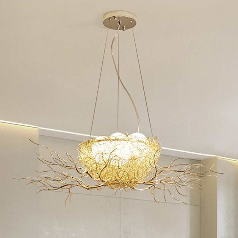 Artistry Nest Shaped Pendant Light Aluminum 3 Heads Dining Room Chandelier Light Fixture in Beige