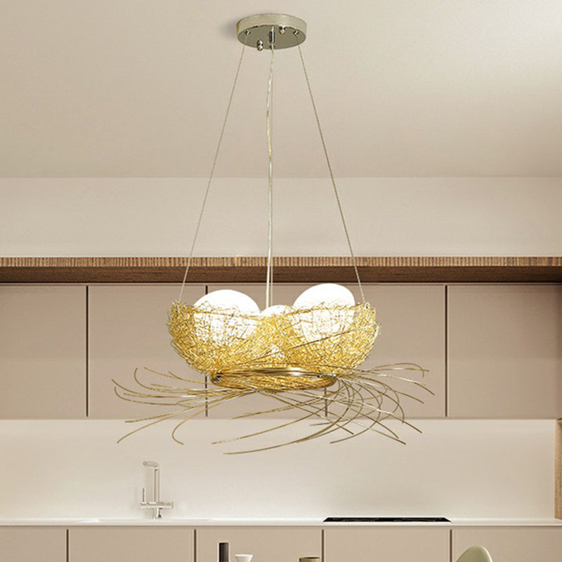 Artistry Nest Shaped Pendant Light Aluminum 3 Heads Dining Room Chandelier Light Fixture in Beige