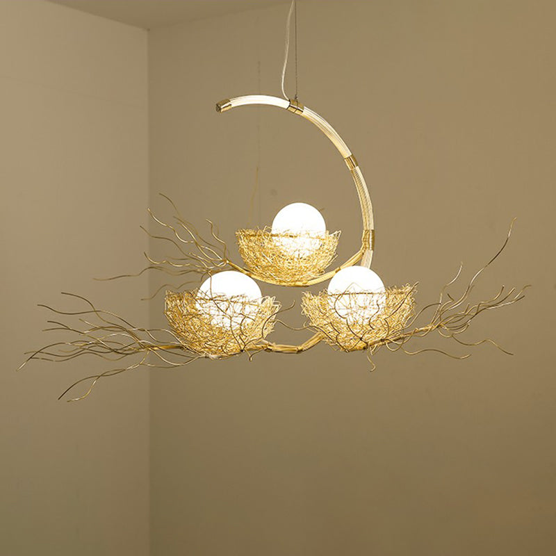 Artistry Nest Shaped Pendant Light Aluminum 3 Heads Dining Room Chandelier Light Fixture in Beige