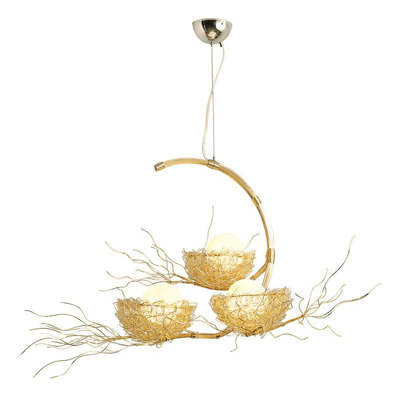 Artistry Nest Shaped Pendant Light Aluminum 3 Heads Dining Room Chandelier Light Fixture in Beige