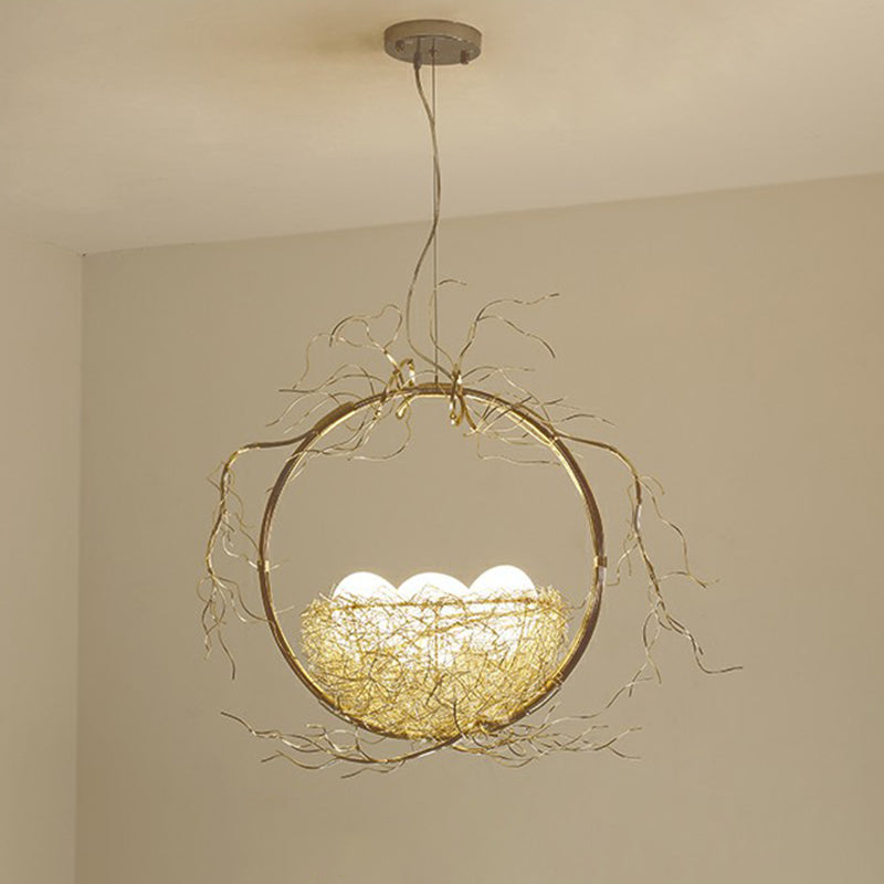 Artistry Nest Shaped Pendant Light Aluminum 3 Heads Dining Room Chandelier Light Fixture in Beige