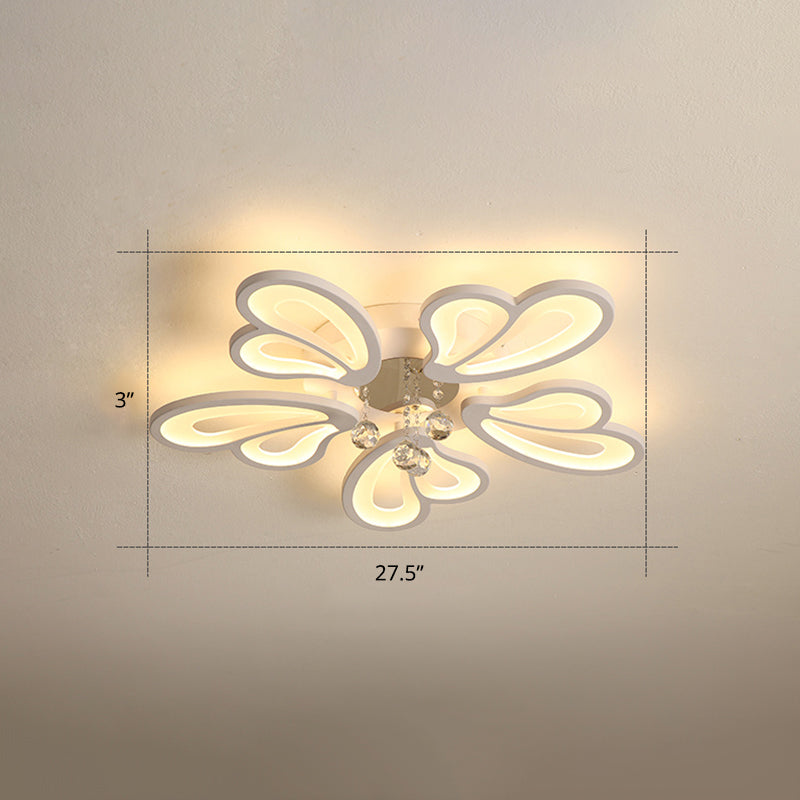 Weiße Blume Flush Decke Licht Minimalist LED Acryl bündig montiert Lampe mit Crystal Ball