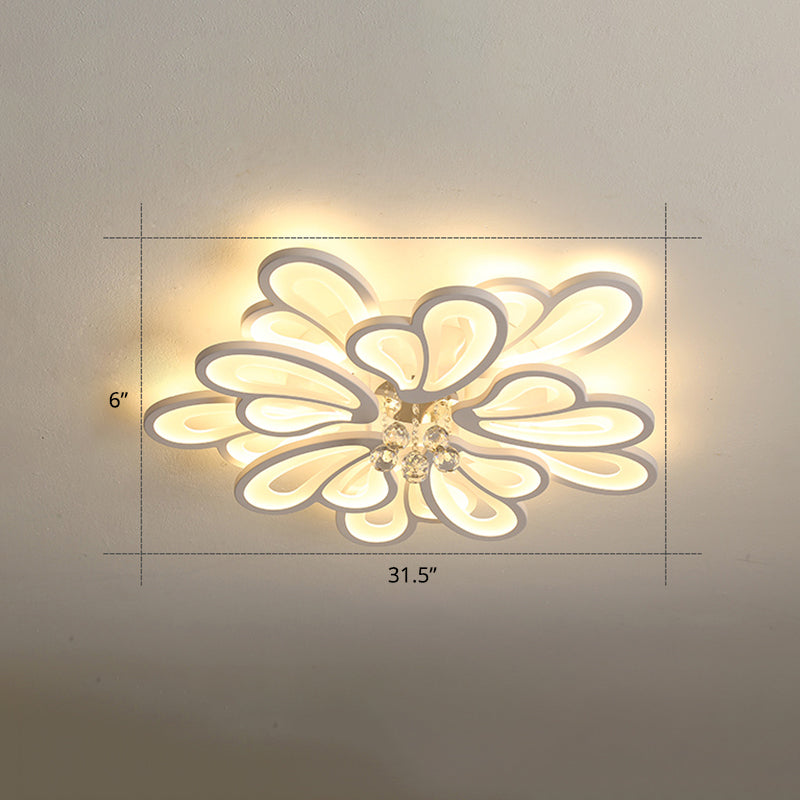 Weiße Blume Flush Decke Licht Minimalist LED Acryl bündig montiert Lampe mit Crystal Ball