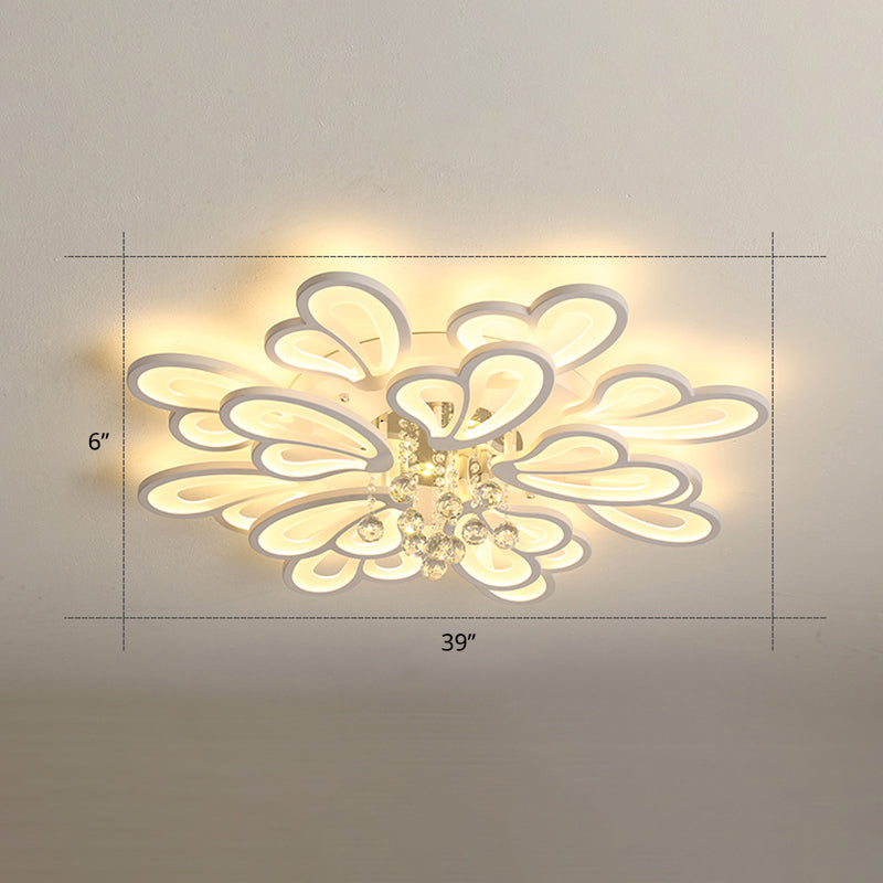 Weiße Blume Flush Decke Licht Minimalist LED Acryl bündig montiert Lampe mit Crystal Ball