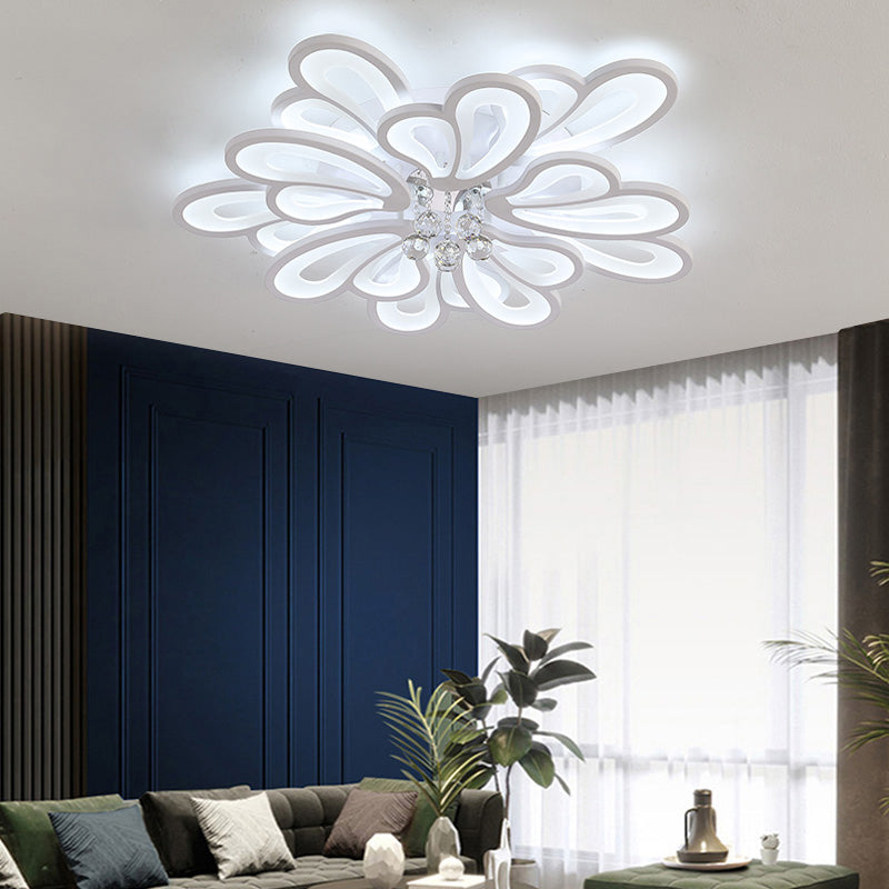 White Flower Flush Ceiling Light Minimalist LED Acrylic Flush Mounted Lamp with Crystal Ball