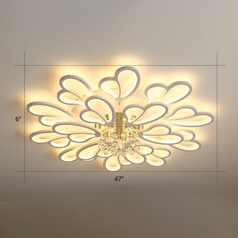 Weiße Blume Flush Decke Licht Minimalist LED Acryl bündig montiert Lampe mit Crystal Ball