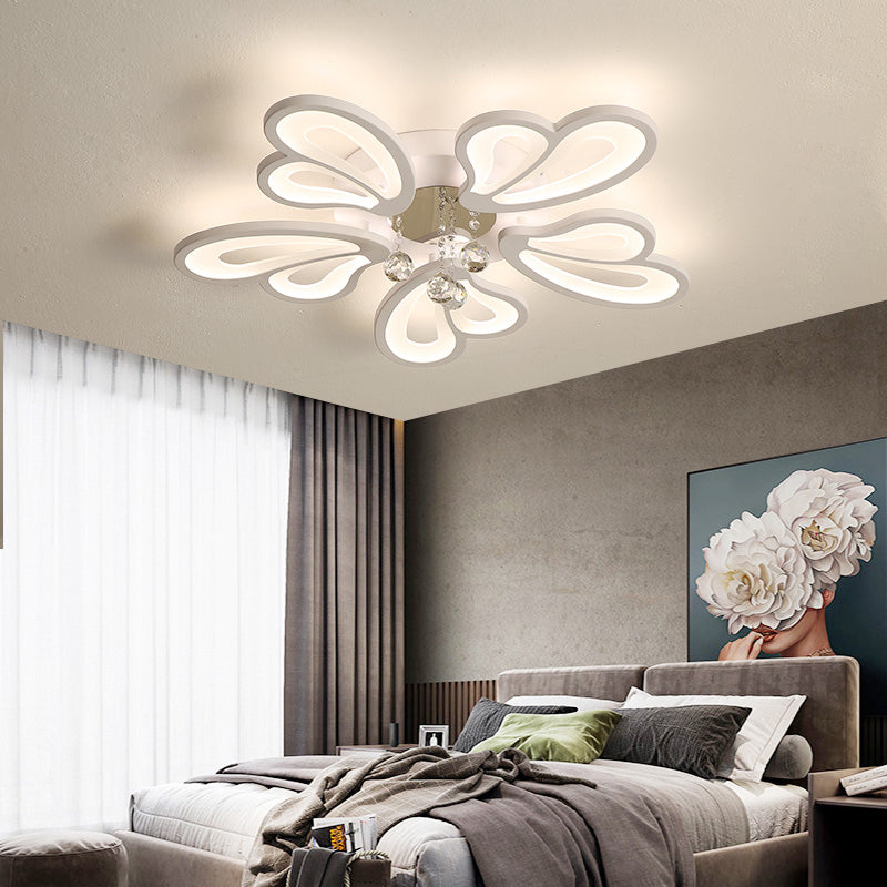 Weiße Blume Flush Decke Licht Minimalist LED Acryl bündig montiert Lampe mit Crystal Ball