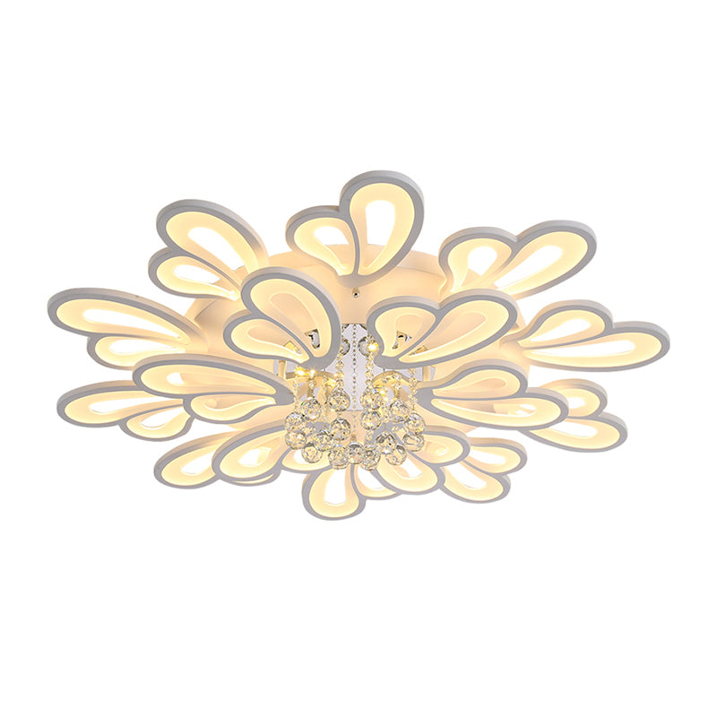 Weiße Blume Flush Decke Licht Minimalist LED Acryl bündig montiert Lampe mit Crystal Ball