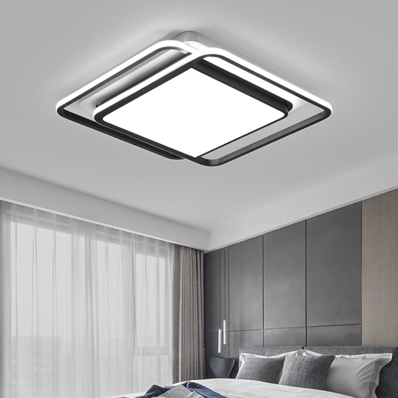 Square Shaped Flushmount Lighting Modern Aluminum Bedroom LED Ceiling Flush Light in Black
