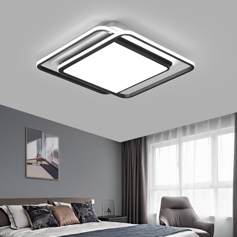 Square Shaped Flushmount Lighting Modern Aluminum Bedroom LED Ceiling Flush Light in Black