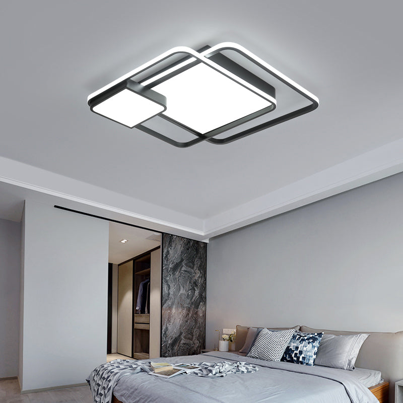 Square Acryl Deckenleuchte Lichtbefestigung Minimalismus Schwarz LED Flush Mount Beleuchtung für Schlafzimmer