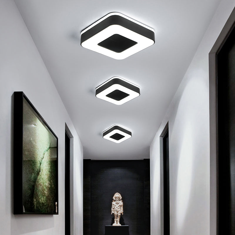 Lámpara empotrada LED de pasillo pequeño, accesorio montado en el techo de estilo nórdico de metal con difusor acrílico