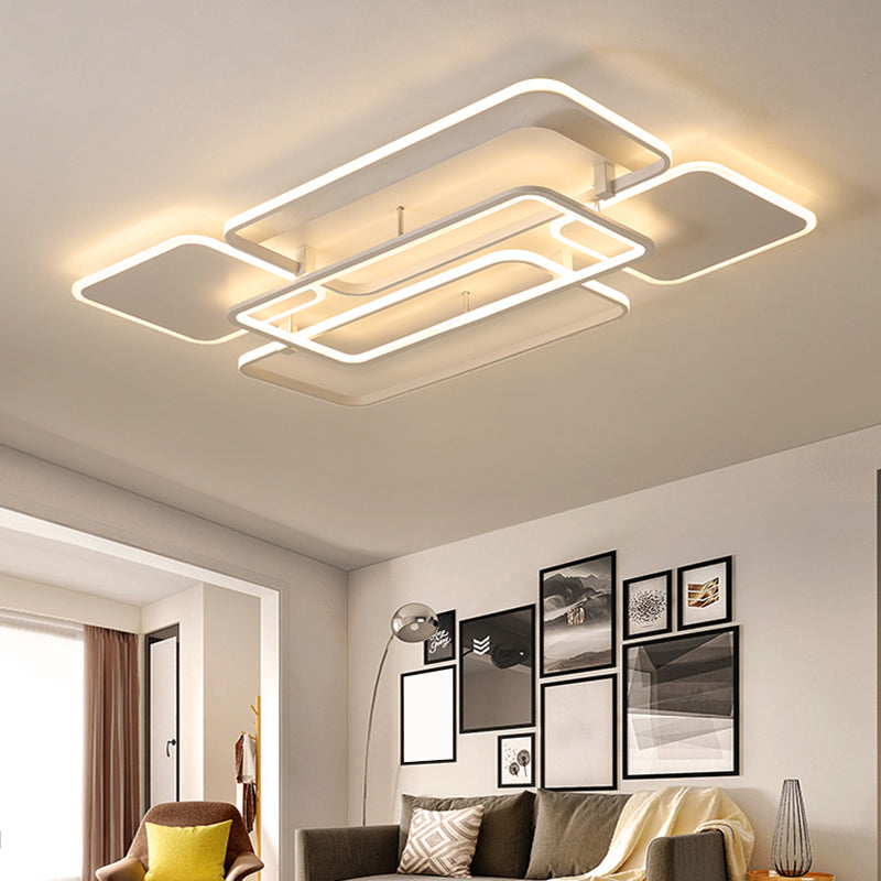 White Frame LED Flush Mount Lighting Contemporary Metal Flushmount Ceiling Lamp for Living Room