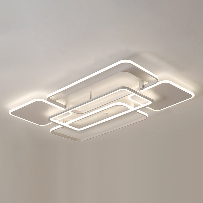 White Frame LED Flush Mount Lighting Contemporary Metal Flushmount Ceiling Lamp for Living Room