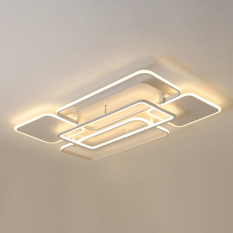 White Frame LED Flush Mount Lighting Contemporary Metal Flushmount Ceiling Lamp for Living Room