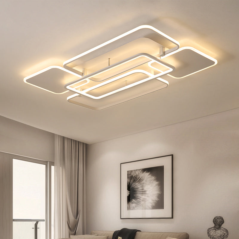 White Frame LED Flush Mount Lighting Contemporary Metal Flushmount Ceiling Lamp for Living Room