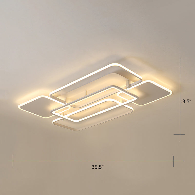 White Frame LED Flush Mount Lighting Contemporary Metal Flushmount Ceiling Lamp for Living Room