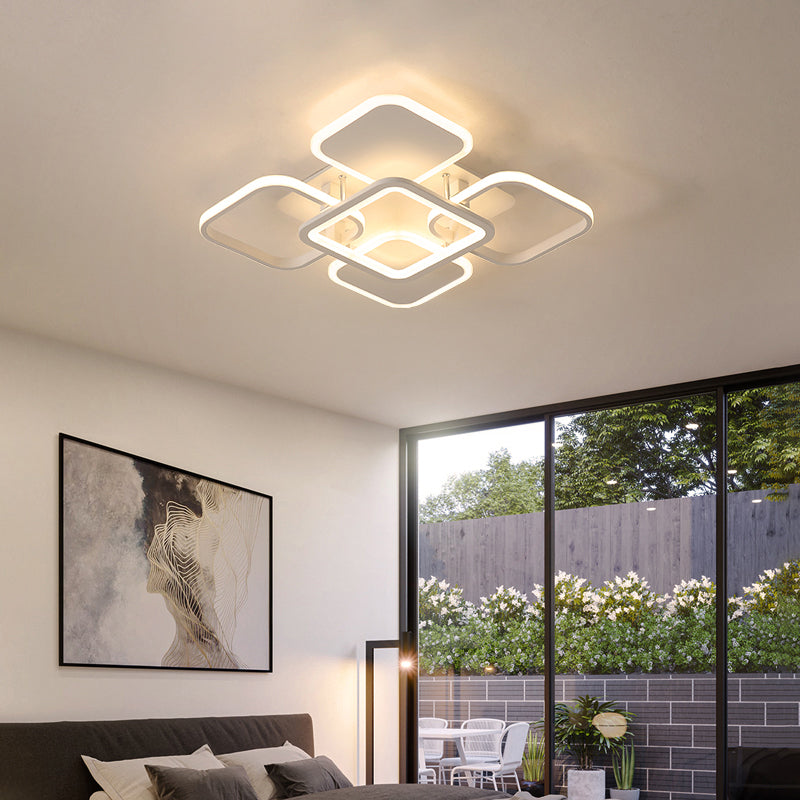 White Frame LED Flush Mount Lighting Contemporary Metal Flushmount Ceiling Lamp for Living Room