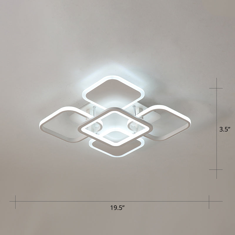 White Frame LED Flush Mount Lighting Contemporary Metal Flushmount Ceiling Lamp for Living Room