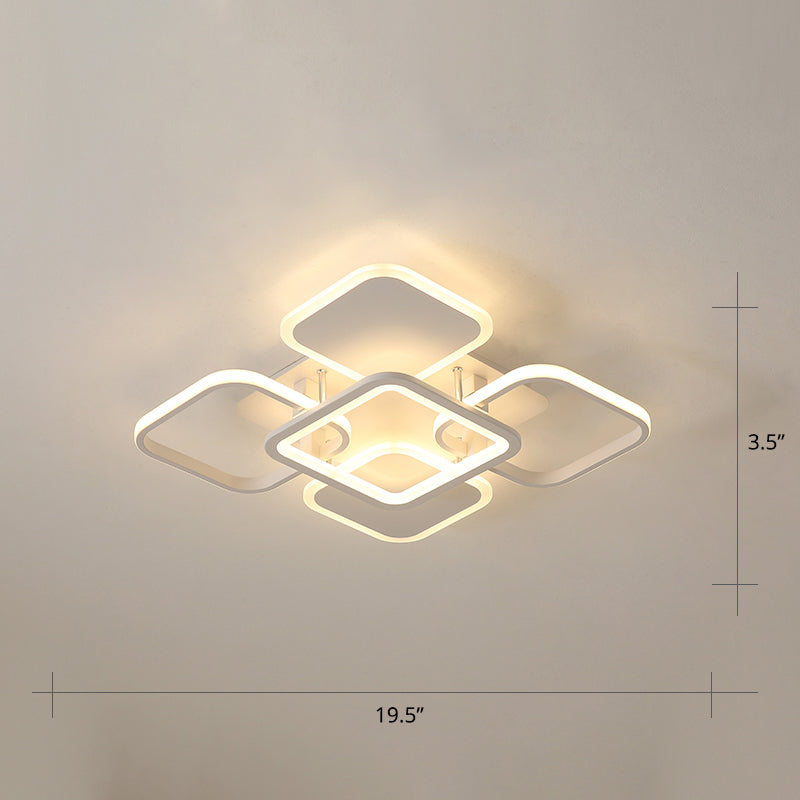 White Frame LED Flush Mount Lighting Contemporary Metal Flushmount Ceiling Lamp for Living Room