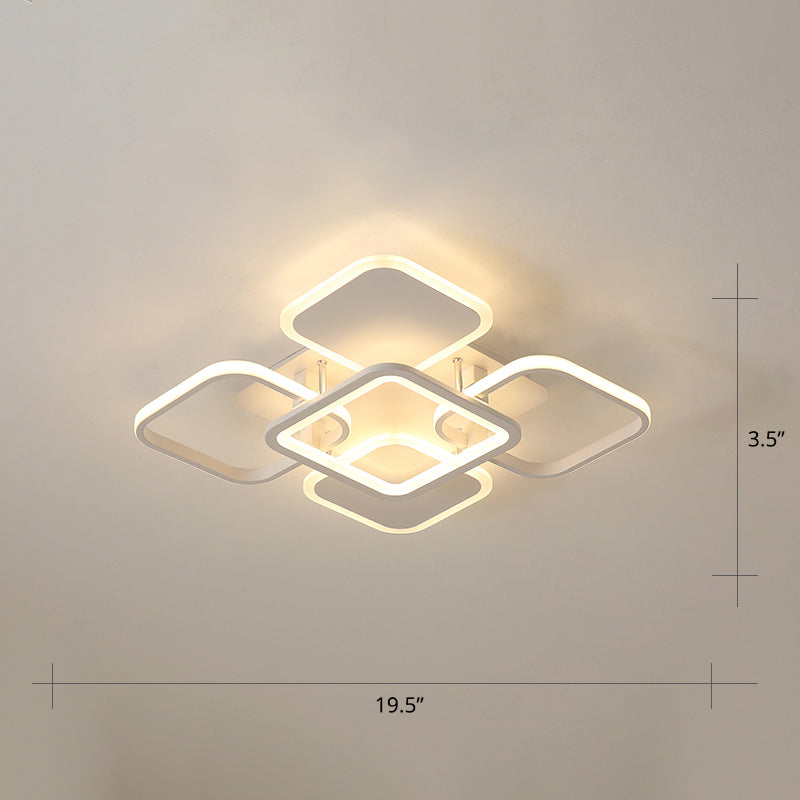 White Frame LED Flush Mount Lighting Contemporary Metal Flushmount Ceiling Lamp for Living Room