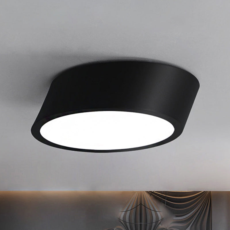 Inclined Elliptical Metal Flush Mount Modernist Led Bedroom Flush Mount Light in White/Black, 10"/16"/19.5" Wide