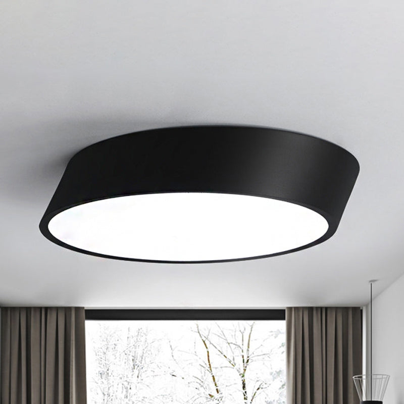 Inclined Elliptical Metal Flush Mount Modernist Led Bedroom Flush Mount Light in White/Black, 10"/16"/19.5" Wide