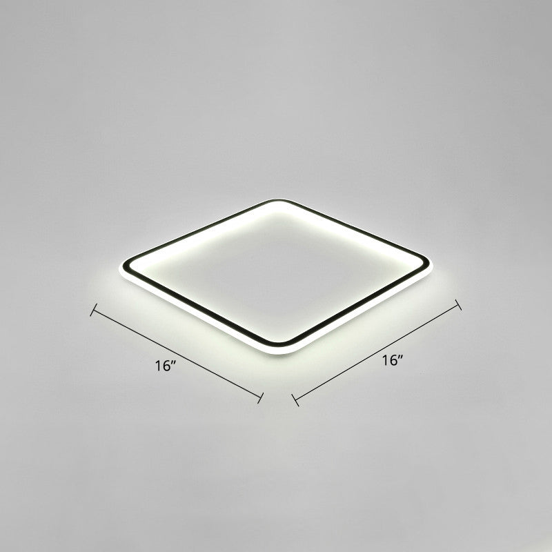 Vierkante Ultradunne LED Flush Mount Lamp Minimalistische Metalen Slaapkamer Flush Mount Plafond Fixture in Zwart