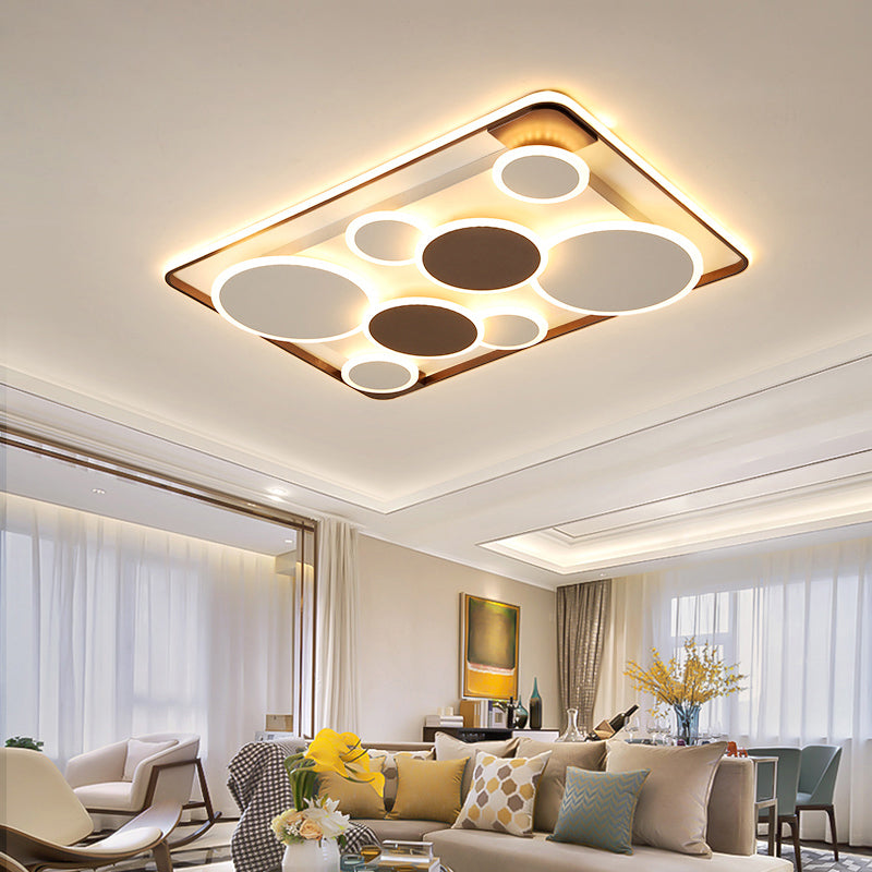 Metal Circles Flush Mount Light Novelty Nordic Coffee LED Ceiling Lighting for Living Room