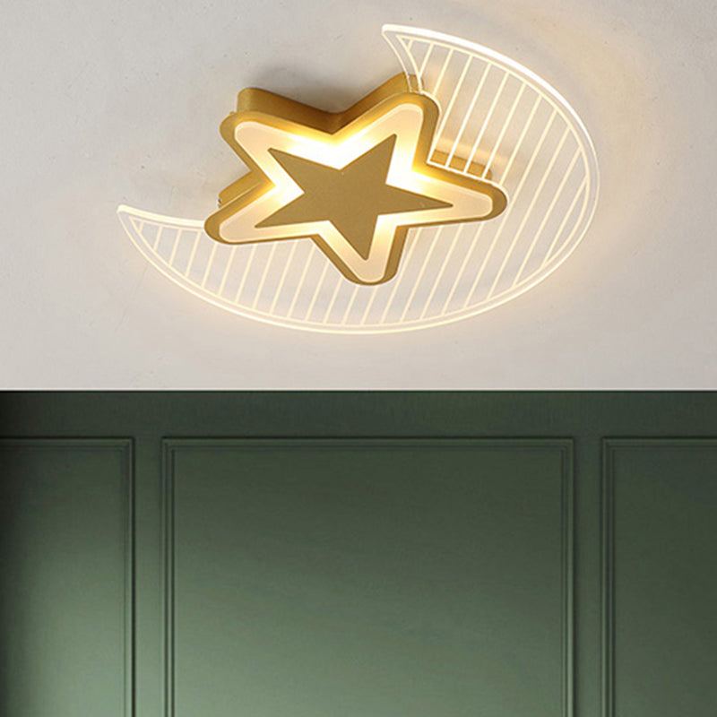 Crescent and Star LED Flush Light Nordic Acrylic Bedroom Ceiling Mounted Light Fixture