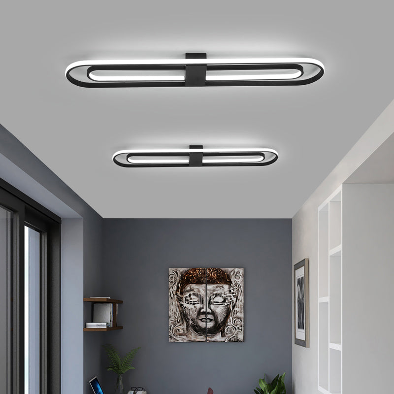 Oblong Flush Mount Lighting Fixture Simple Metal Foyer LED Ceiling Lamp in Black