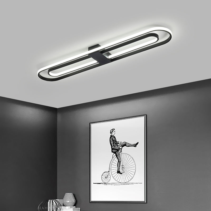 Oblong Flush Mount Lighting Fixture Simple Metal Foyer LED Ceiling Lamp in Black